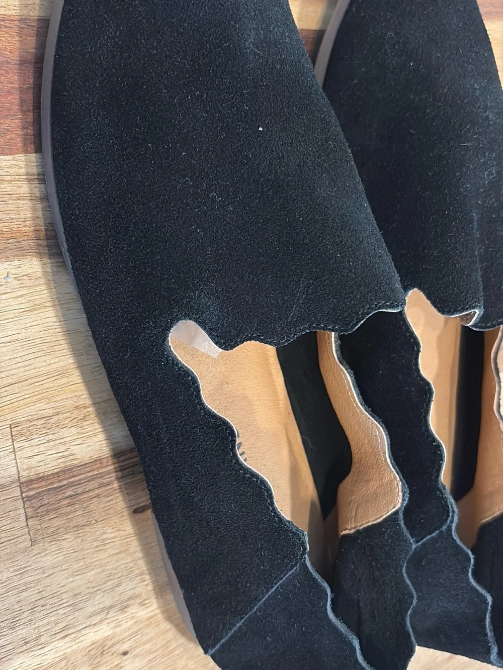Lucky Brand Black Suede Scalloped Slip-On Flats